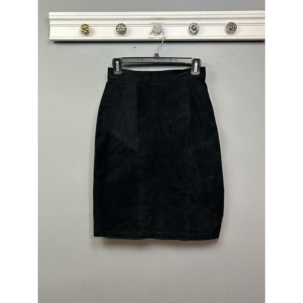 VINTAGE Tango Skirt Womens 7/8 Black Leather Pencil Dot Texture Back‎ Zip Lined